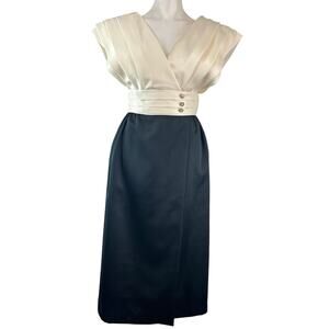 Elegant Cream and Black Midi Dress